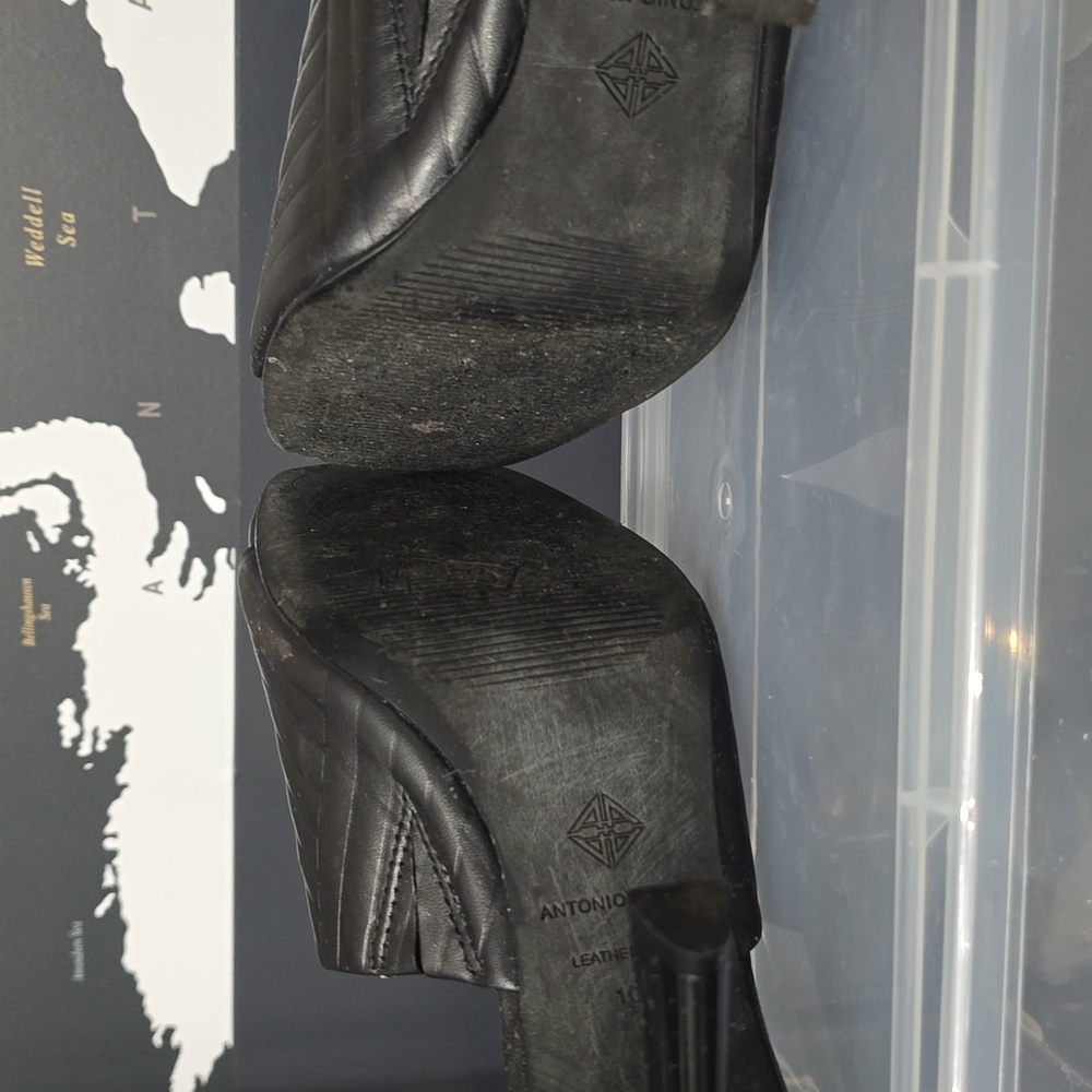 Antonio Melanie Mazie Leather Black Square Toe Mules Sandals Size 10M - Picture 4 of 6